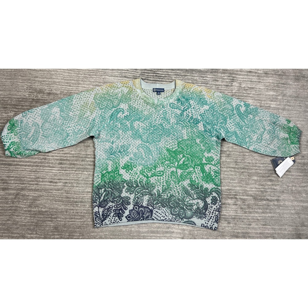 Democracy‎ Sweater Womens M Green Paisley Floral Ombre Open Knit B6672HB1SW New